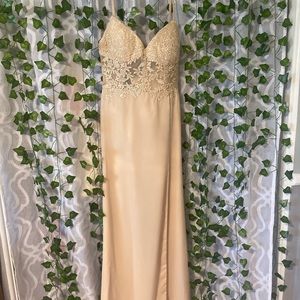 Beige lace detail bridesmaids dress